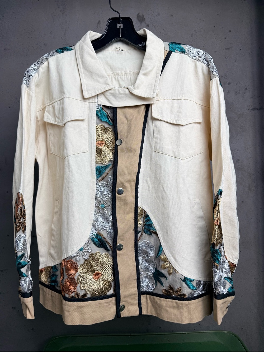 Embroidered Floral Panel Cream Jacket